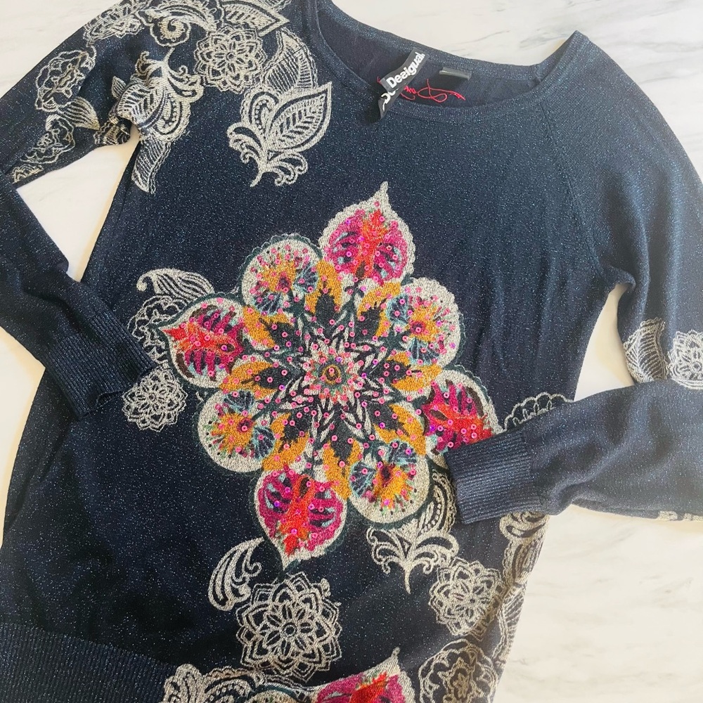 Desigual Metallic Navy Long Sleeve Top - Picture 2 of 6